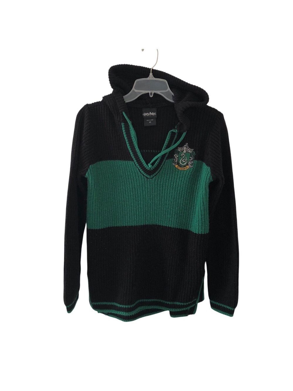 Harry Potter Slytherin V-Neck Hooded Sweater - Black & Green